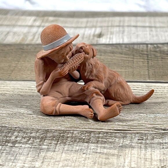 John Imhoff USA Terracotta Homestead Life Boy & Dog Figurine Signed Pottery VTG - Picture 10 of 12